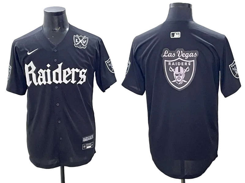 Custom Las Vegas Raiders LOGO White Black Gray Limited Baseball Jersey -All Stitched