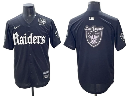 Custom Las Vegas Raiders LOGO White Black Gray Limited Baseball Jersey -All Stitched