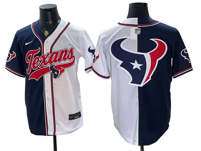 Custom C.J. Stroud Houston Texans White Split Stitched Baseball Jersey -All Stitched
