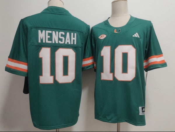 Custom Darian Mensah #10 Miami Hurricanes Green Orange White Limited Football Jersey -All Stitched