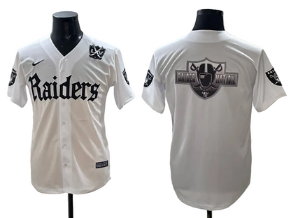 Custom Las Vegas Raiders LOGO White Black Gray Limited Baseball Jersey -All Stitched