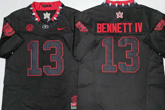 Men's Stetson Bennett Black Vapor Jersey #13 Red White Georgia Bulldogs Stranger Things Edition-All Stitched