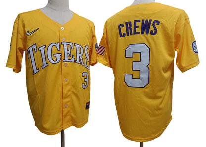 Custom Dylan Crews #3 LSU Tigers Gold White Purple Limited Baseball Jersey -All Stitched