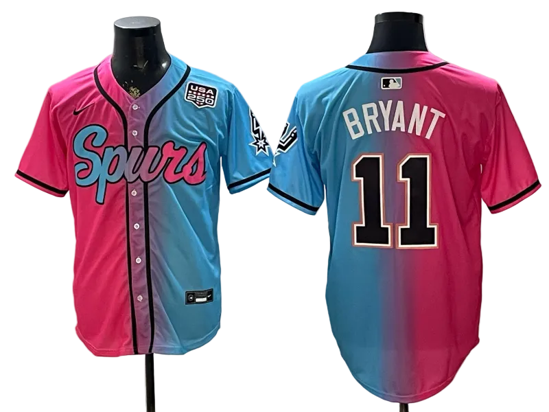 2026 Stephon Castle Dylan Harper De'Aaron Fox Victor Wembanyama San Antonio Spurs USA 250th Anniversary Limited Pink Green Split Baseball Jersey -All Stitched