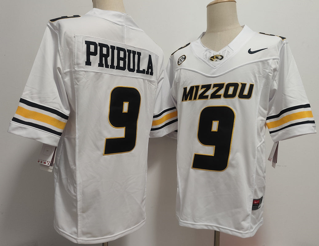 Custom Beau Pribula #9 Missouri Tigers Black White Limited Football Jersey -All Stitched