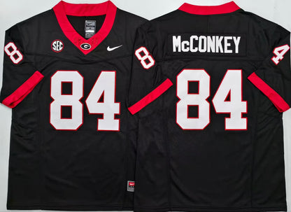 Men's Ladd McConkey Black Vapor Jersey #84 Red White Georgia Bulldogs Stranger Things Edition-All Stitched