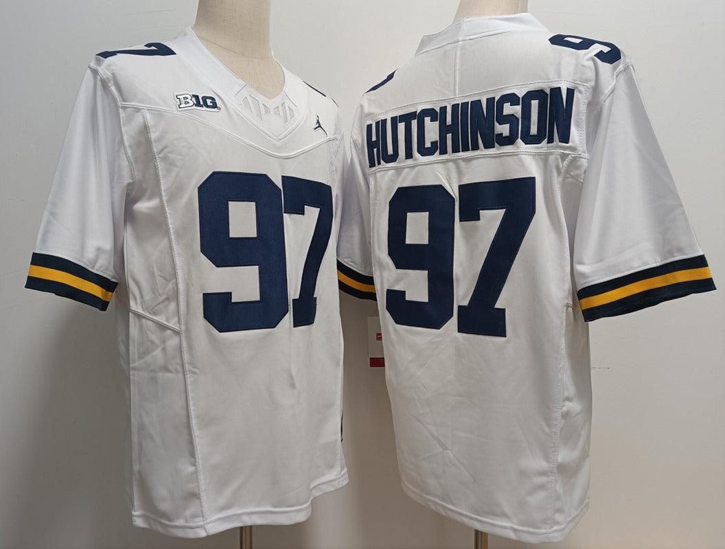 Custom Aidan Hutchinson #97 Michigan Wolverines Split Maize Navy White Limited Football Jersey -All Stitched