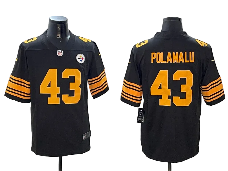 Custom Steelers Alternate Black Football Vapor Limited Jersey - All Stitched