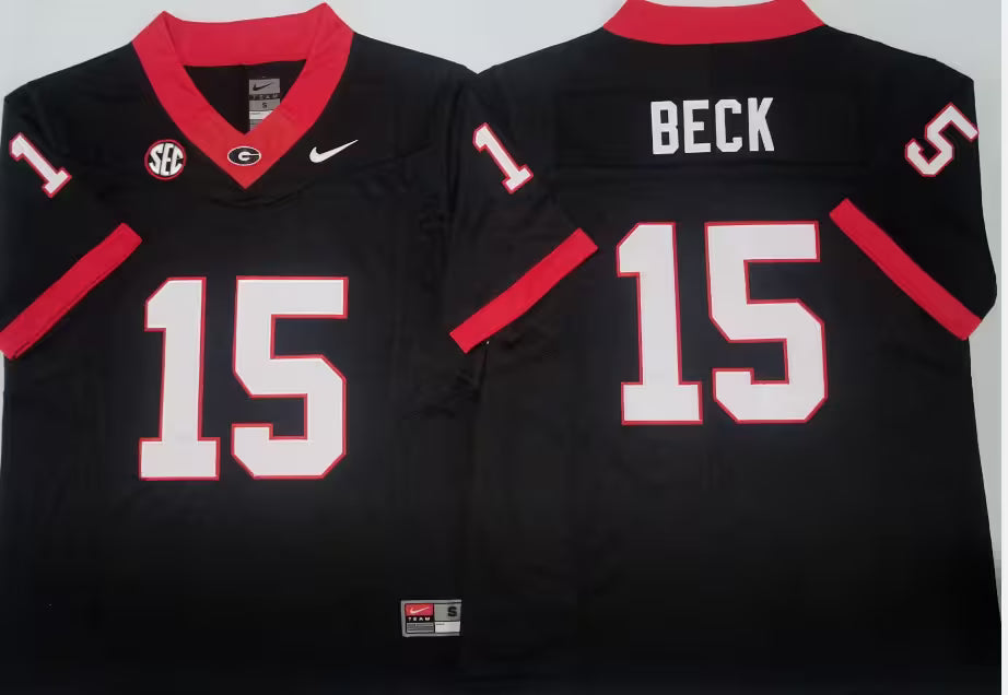 Men's Carson Beck Black Vapor Jersey #15 Red White Georgia Bulldogs Stranger Things Edition-All Stitched