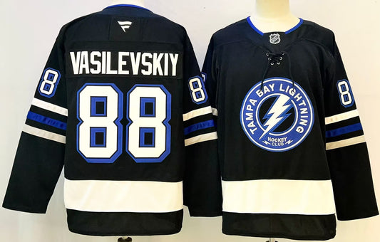 Custom 2026 Lightning Black Alternate Premium All Stitched Hockey Jersey