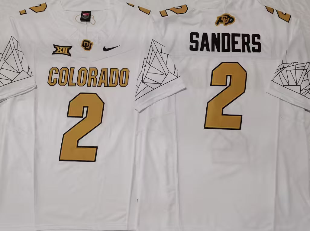 Men's Shedeur Sanders White Vapor Jersey #2 Black Gray Gold Colorado Buffaloes -All Stitched