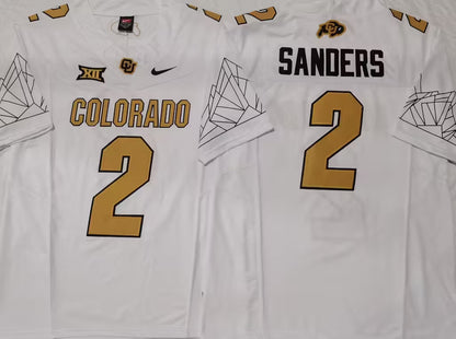 Men's Shedeur Sanders White Vapor Jersey #2 Black Gray Gold Colorado Buffaloes -All Stitched