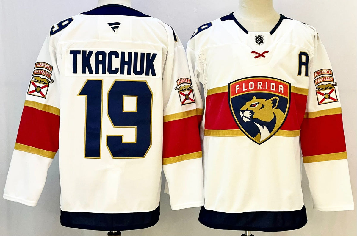 Custom Brady Tkachuk Aleksander Barkov Panthers Away White Hockey Jersey -All Stitched