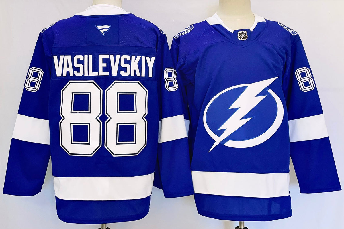 Custom Name Number Nikita Kucherov Blue Lightning Home Hockey Jersey -All Stitched