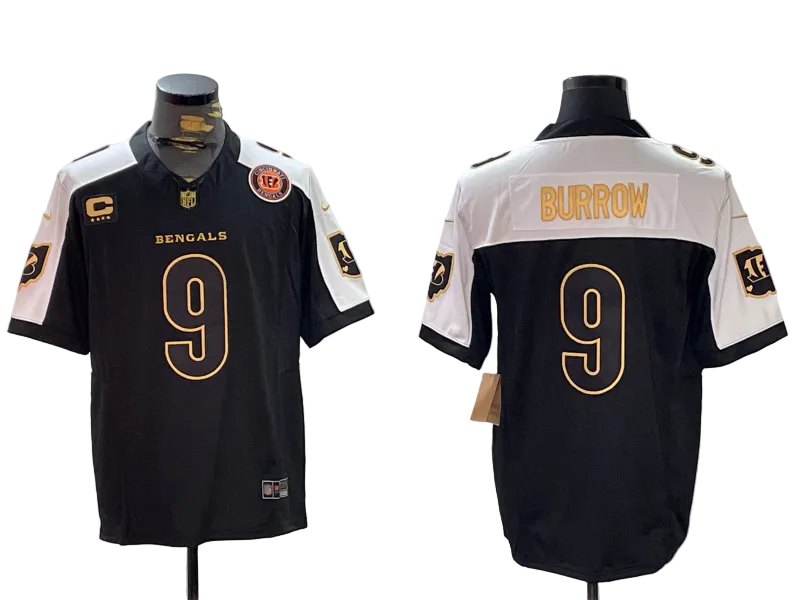 Custom Joe Burrow Black White Gray Split 2026 Salute to Service Limited Football Jersey -All Stitched