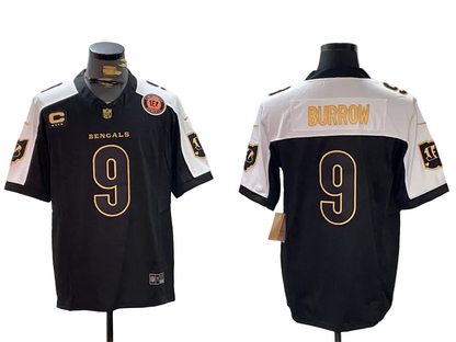 Custom Joe Burrow Black White Gray Split 2026 Salute to Service Limited Football Jersey -All Stitched