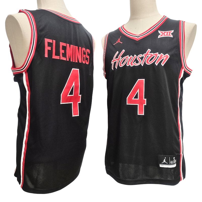 Men's Houston Cougars #4 Kingston Flemings Black White Basketball Jersey All Stitched