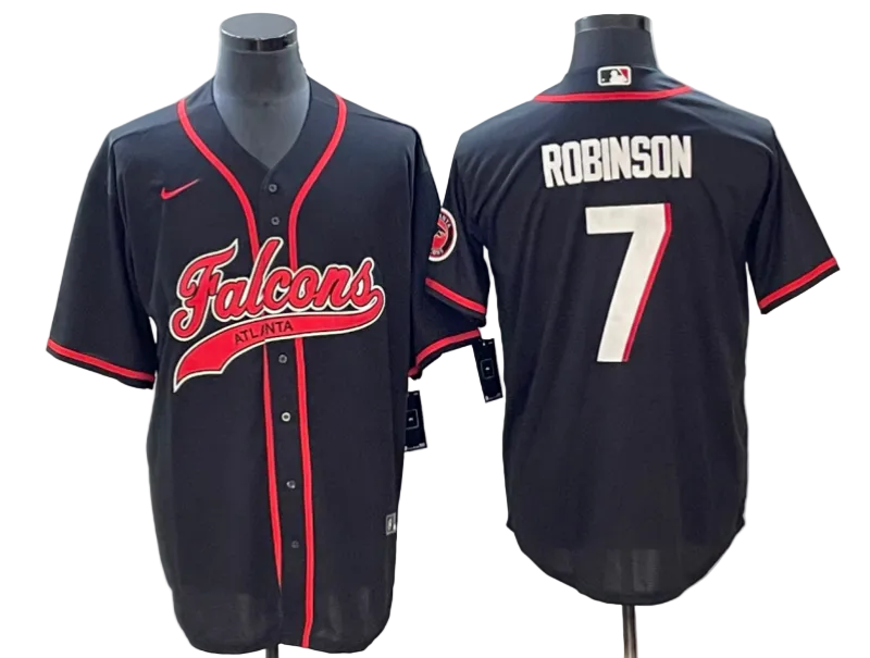 Custom Bijan Robinson Atlanta Falcons Black White Stitched Baseball Jersey -All Stitched