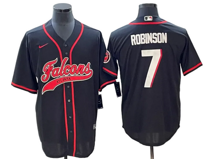 Custom Bijan Robinson Atlanta Falcons Black White Stitched Baseball Jersey -All Stitched
