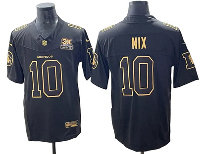 Custom Bo Nix Broncos Black Gold Orange Navy Limited Football Jersey -All Stitched