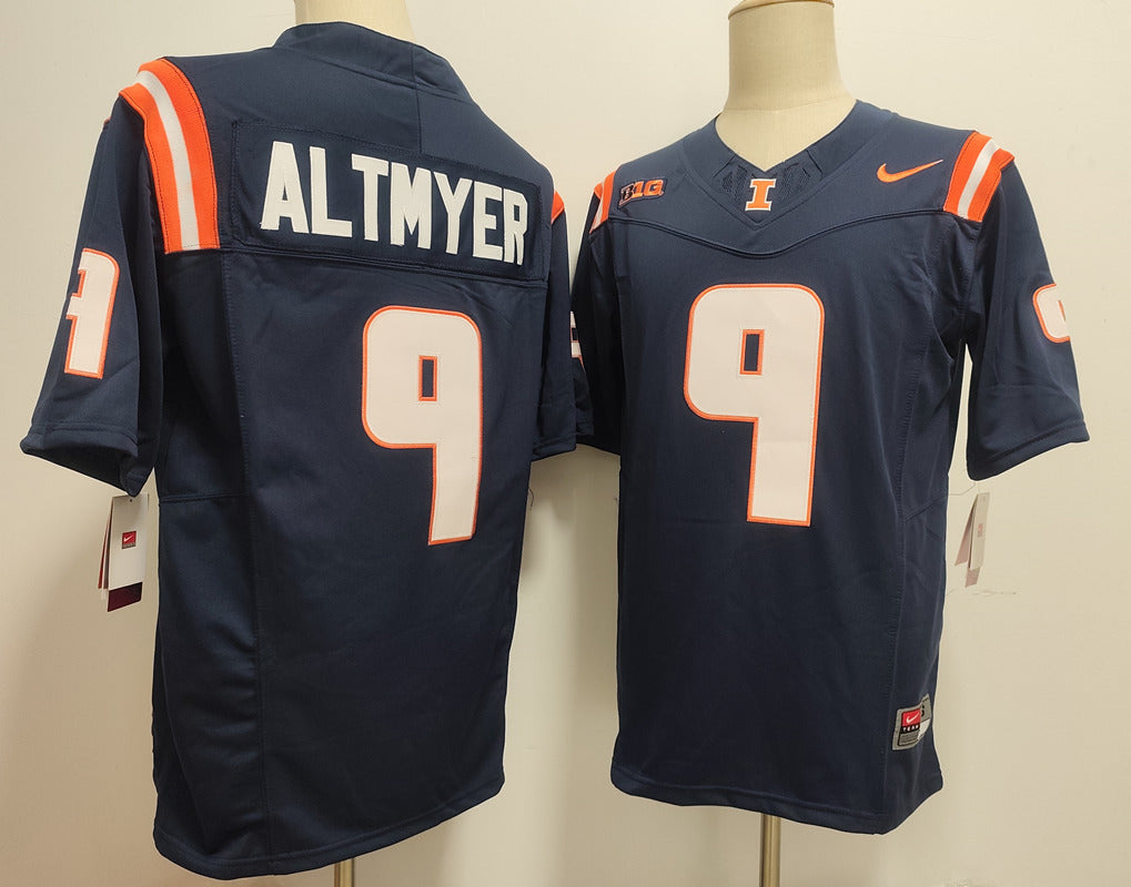 Custom Luke Altmyer #9 Illinois Fighting Illini Navy White Orange Limited Football Jersey -All Stitched