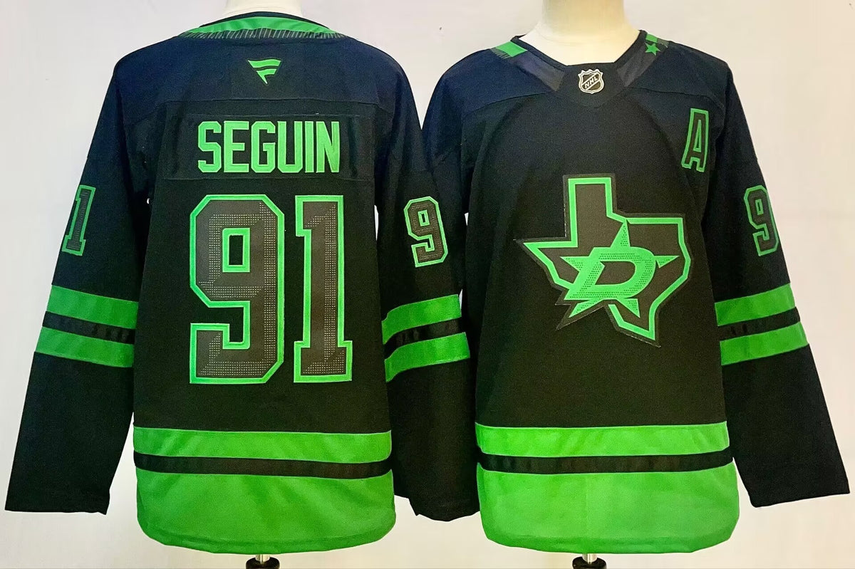 Custom Jamie Benn Jason Robertson Tyler Seguin Stars Alternate Black Hockey Jersey -All Stitched