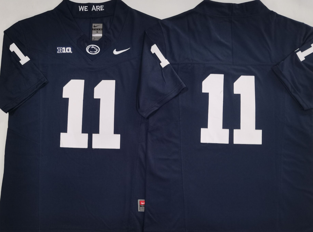 Men's #11 Penn State Nittany Lions Vapor Navy White Football Jersey -All Stitched