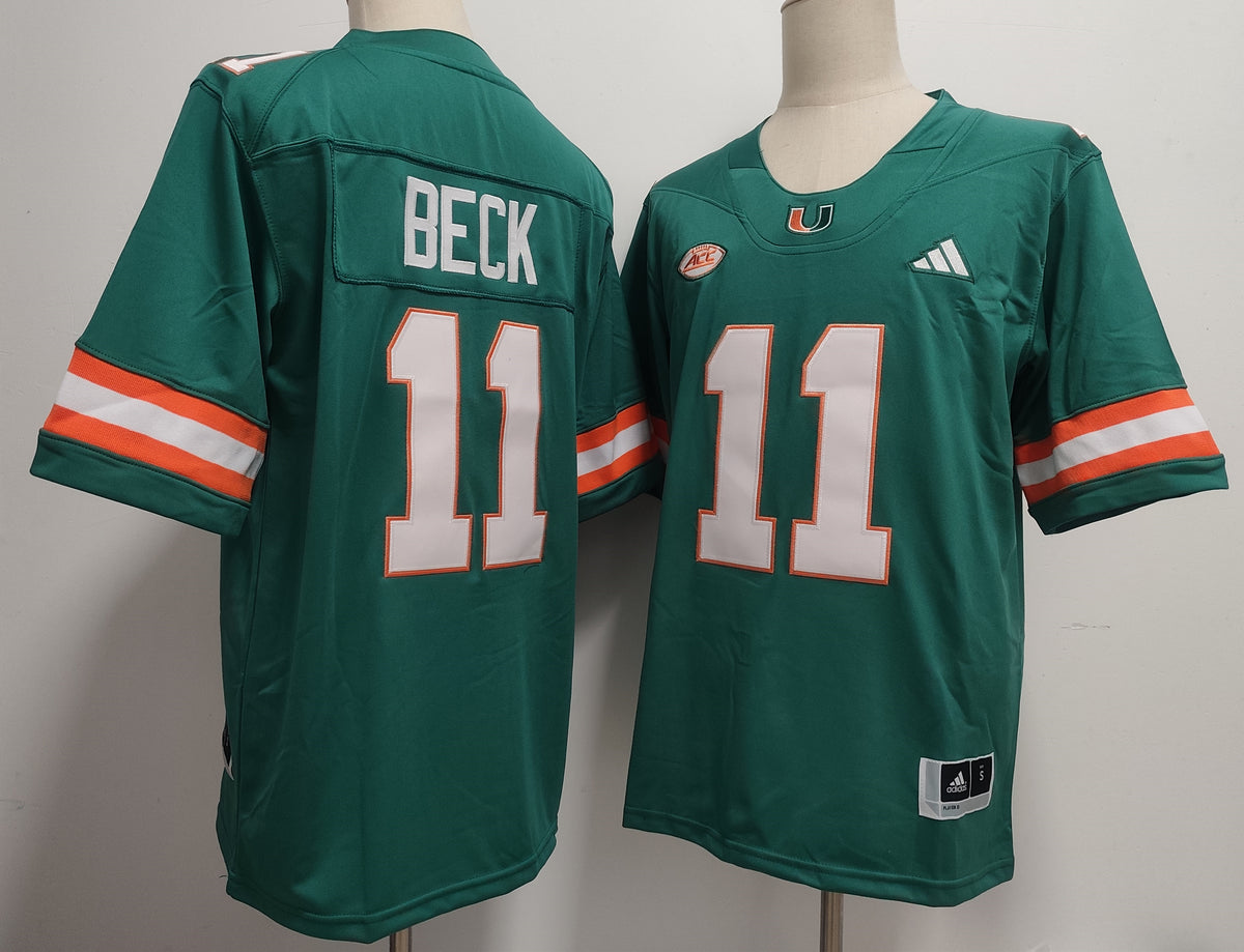 Custom Carson Beck #11 Miami Hurricanes Green Orange White Limited Football Jersey -All Stitched