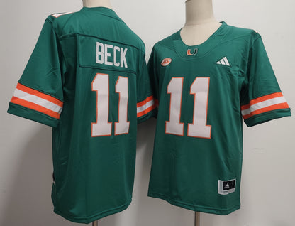 Custom Carson Beck #11 Miami Hurricanes Green Orange White Limited Football Jersey -All Stitched