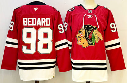 Custom Connor Bedard Red Black Blackhawks Hockey Jersey -All Stitched