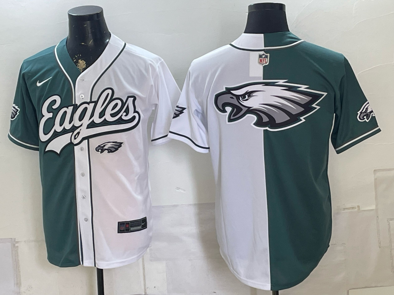 Custom Saquon Barkley Philadelphia Eagles Split White Green Stitched Baseball Jersey -All Stitched