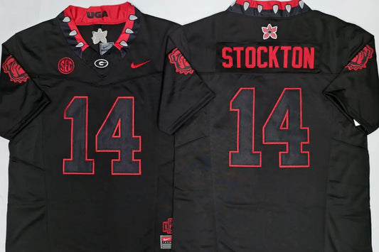 Men's Gunner Stockton Black Vapor Jersey #14 Red White Georgia Bulldogs Stranger Things Edition-All Stitched