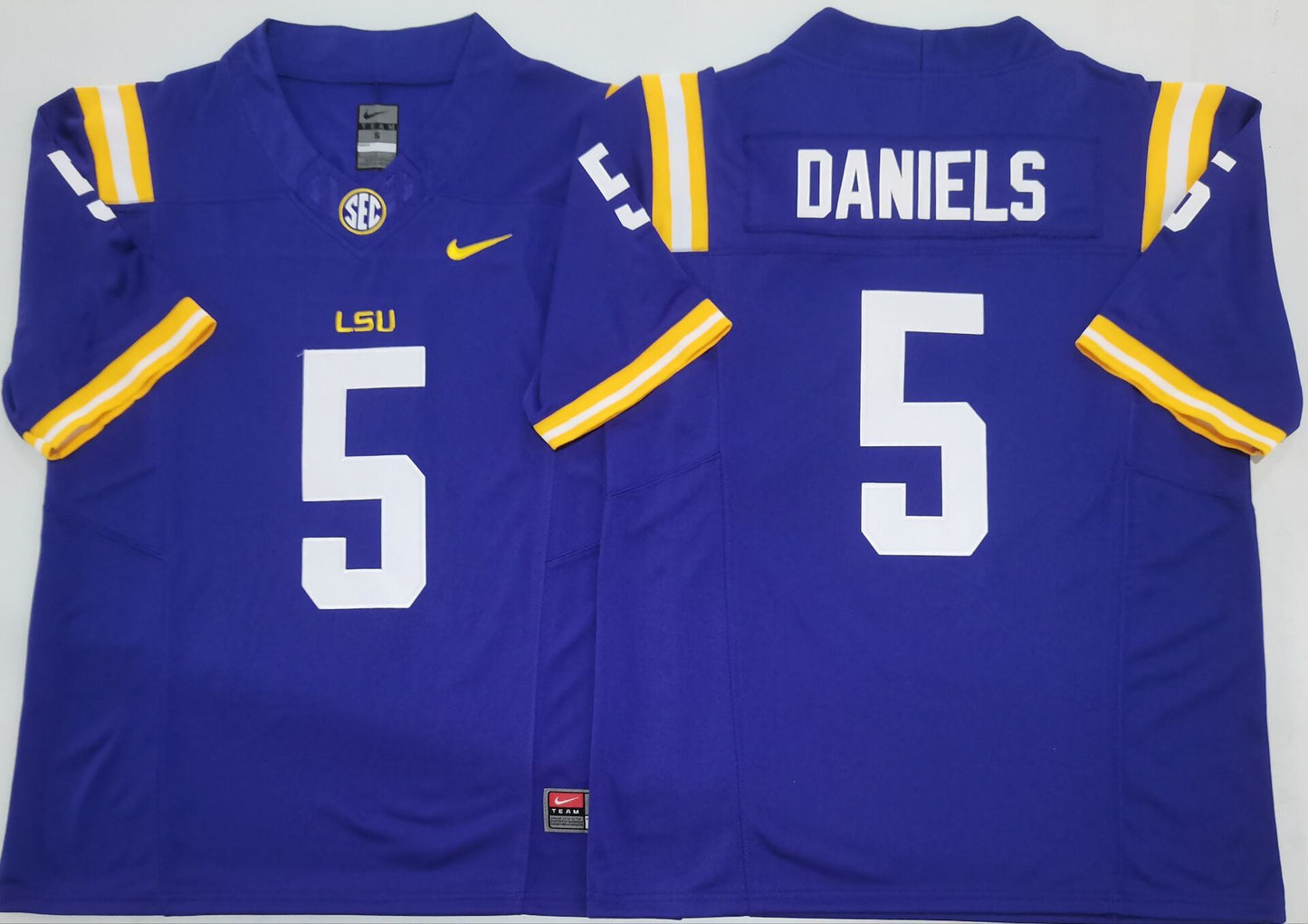 Men's Jayden Daniels #5 LSU Tigers Vapor Orange Purple White Football Jersey -All Stitched