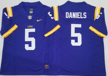 Men's Jayden Daniels #5 LSU Tigers Vapor Orange Purple White Football Jersey -All Stitched