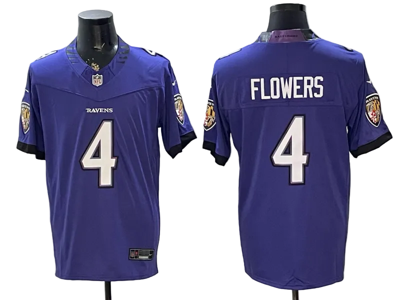 Custom Zay Flowers White Black Purple Alternate Limited Football Jersey -All Stitched