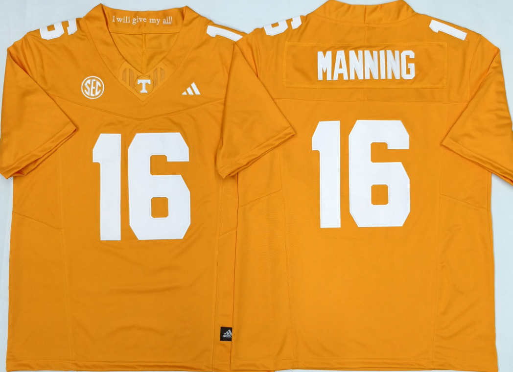 Custom Peyton Manning #16 Tennessee Volunteers Orange White Black Gray Limited Football Jersey -All Stitched