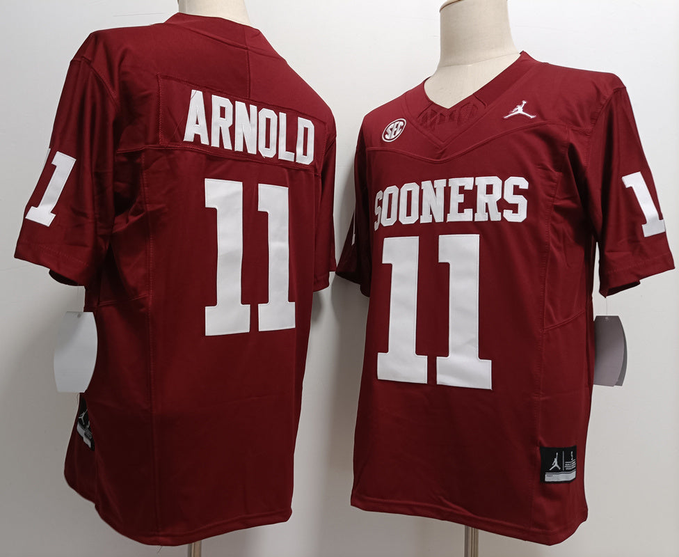 Custom Jackson Arnold #11 Oklahoma Sooners Crimson White Limited Football Jersey -All Stitched