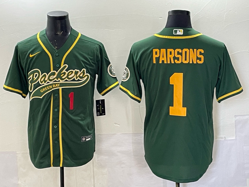 Custom Green Bay Packers Aaron Rodgers Micah Parsons Black Gray White Green Baseball Jersey -All Stitched