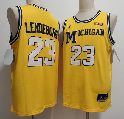 Custom Yaxel Lendeborg #23 Wolverines Gold Navy White Navy Black Rebel Edition Victory Basketball Jersey -All Stitched