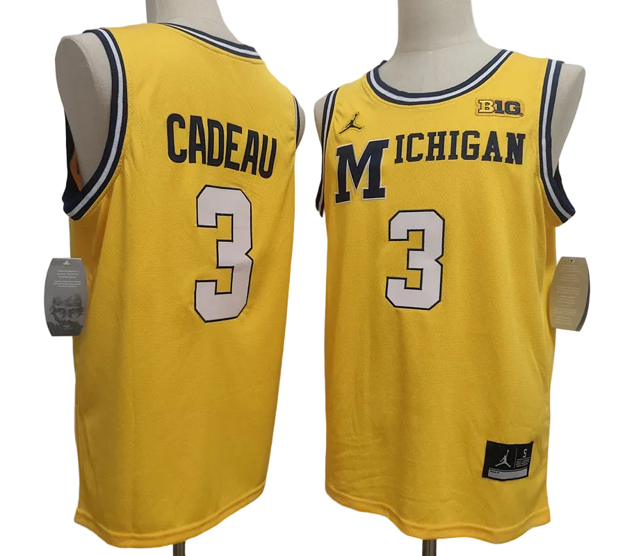 Men's Michigan Wolverines #3 Elliot Cadea Gold Basketball Jersey All Stitched