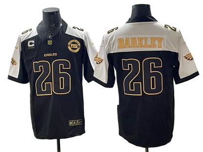 Custom Saquon Barkley Eagles White Green Black Gold Split Limited Jersey -All Stitched