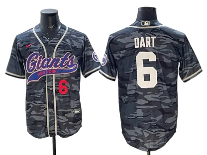 Custom Cam Skattebo Jaxson Dart Giants Gray Camo Royal Stitched Baseball Jersey -All Stitched
