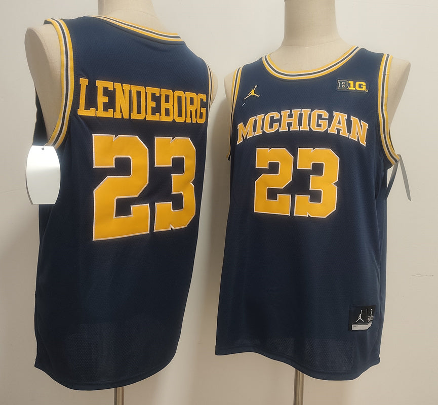 Custom Yaxel Lendeborg #23 Wolverines Gold Navy White Navy Black Rebel Edition Victory Basketball Jersey -All Stitched