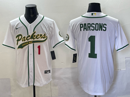 Custom Green Bay Packers Aaron Rodgers Micah Parsons Black Gray White Green Baseball Jersey -All Stitched