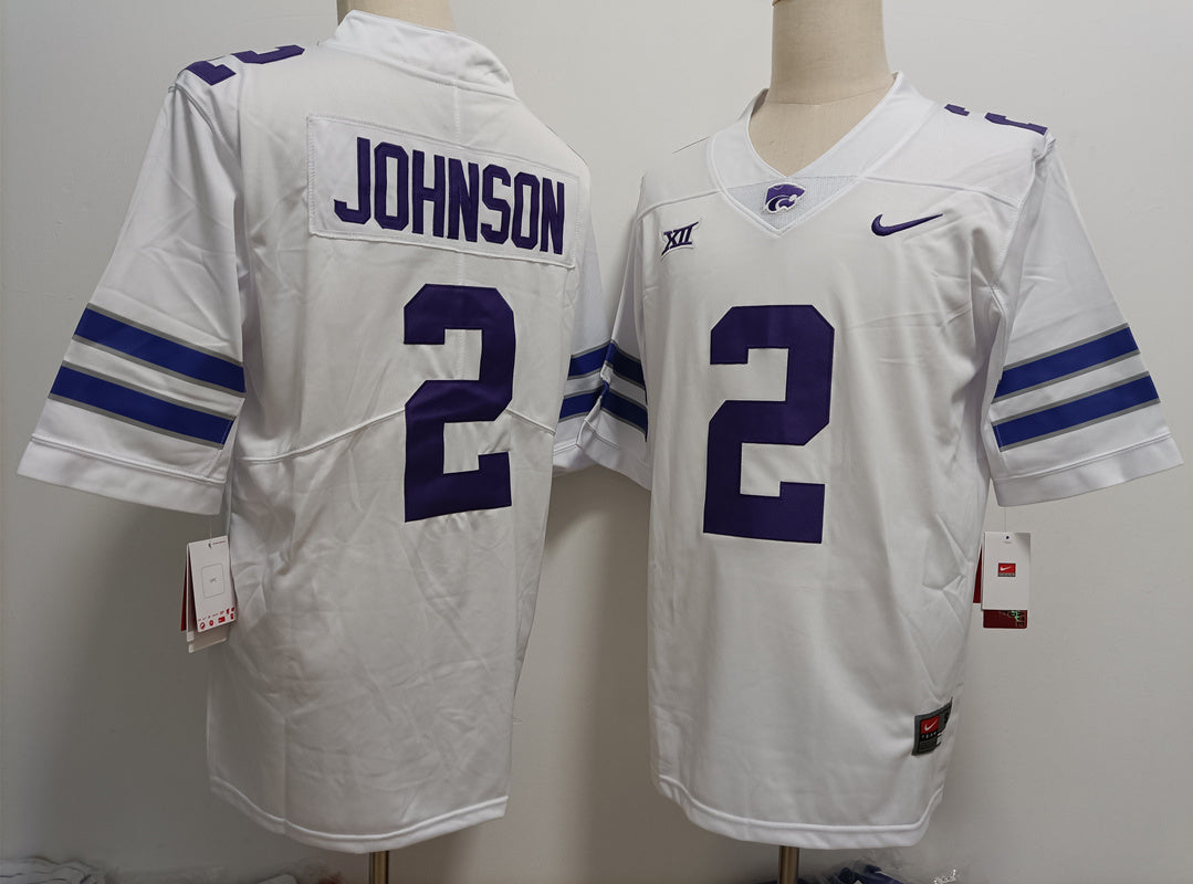 Custom Avery Johnson #2 Kansas State Wildcats Purple White Limited Football Jersey -All Stitched