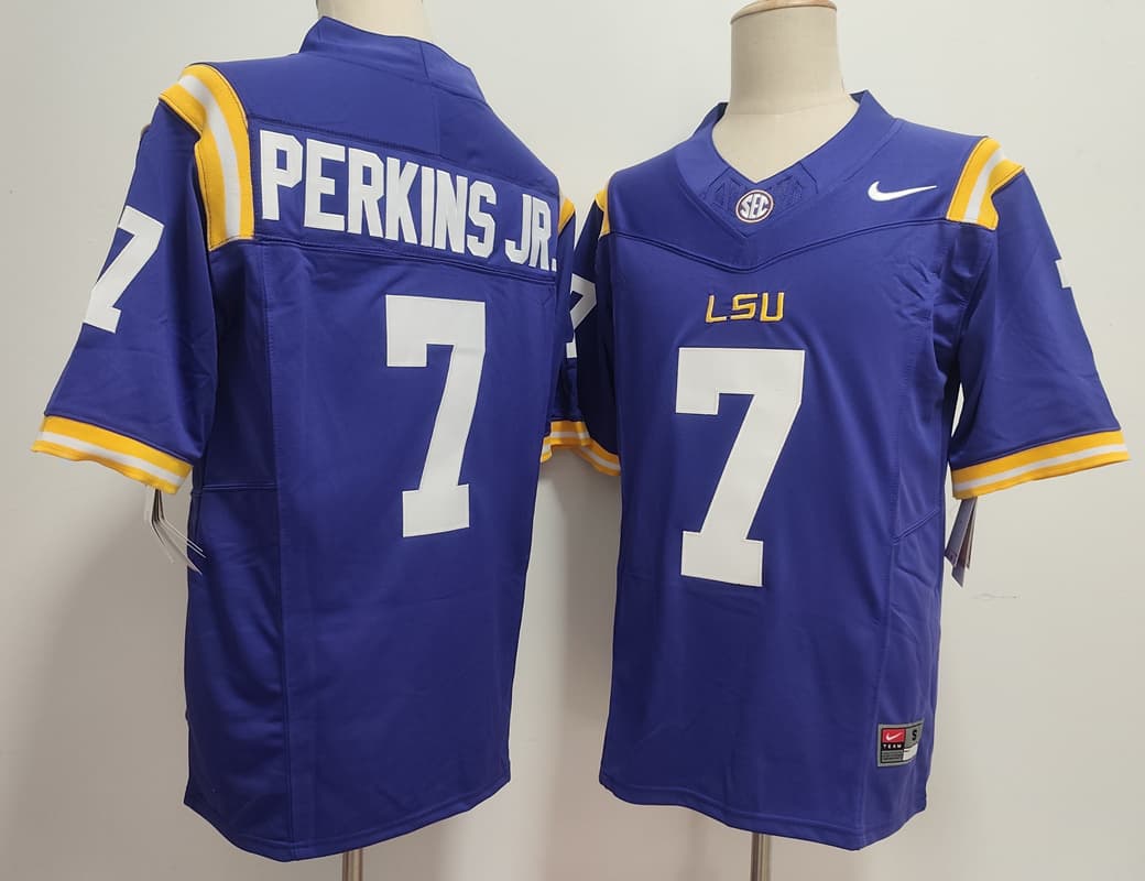 Men's Harold Perkins Jr. #7 LSU Tigers Vapor Purple White Football Jersey -All Stitched