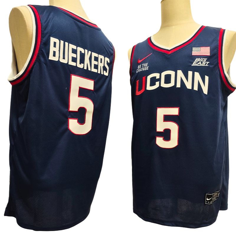 Men's UConn Huskies #5 Paige Bueckers Navy White Basketball Jersey All Stitched