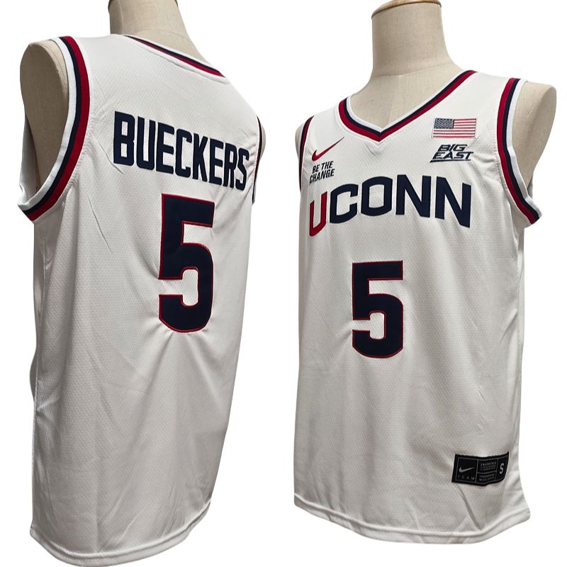 Men's UConn Huskies #5 Paige Bueckers Navy White Basketball Jersey All Stitched