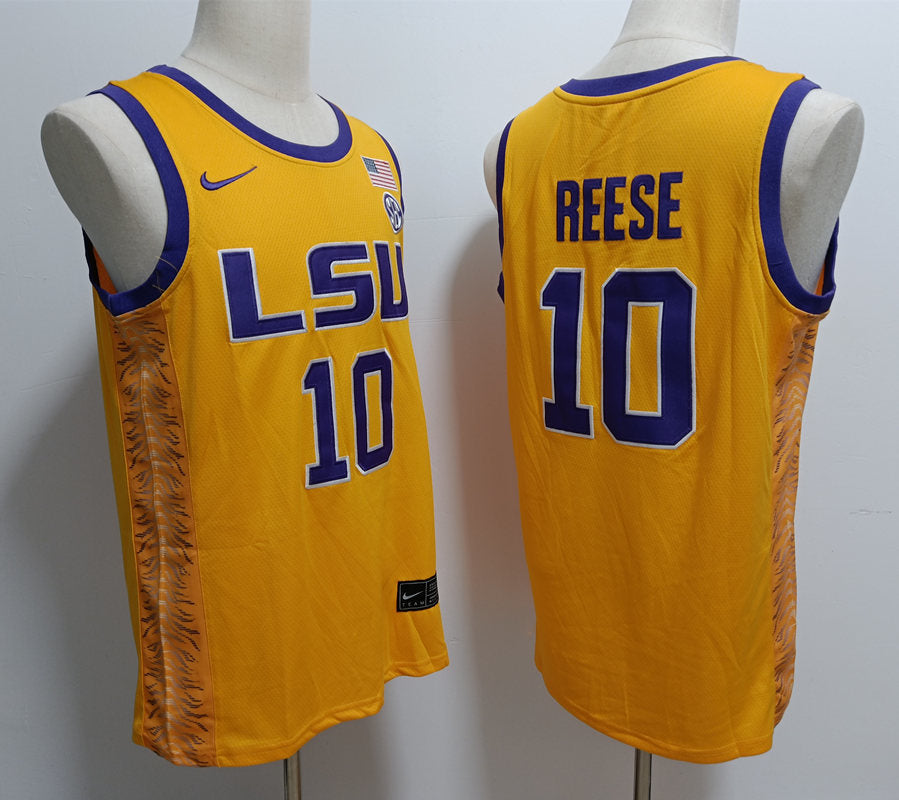 Men's Angel Reese #10 LSU Tigers Vapor Purple Gold White Baskeball Jersey -All Stitched