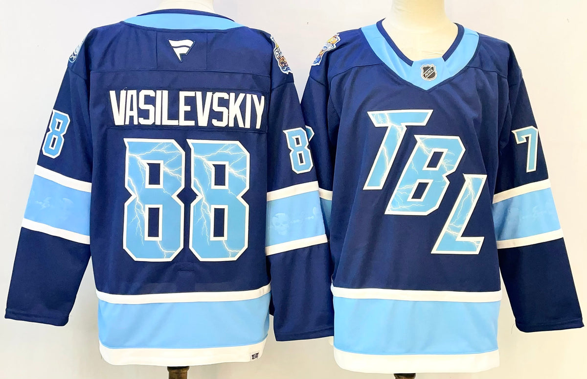 Custom Nikita Kucherov Blue Lightning 2026 Stadium Series Hockey Jersey -All Stitched